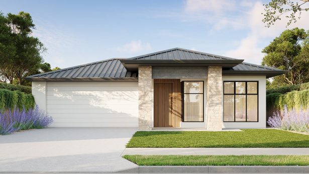 Modern two-story brick house facade