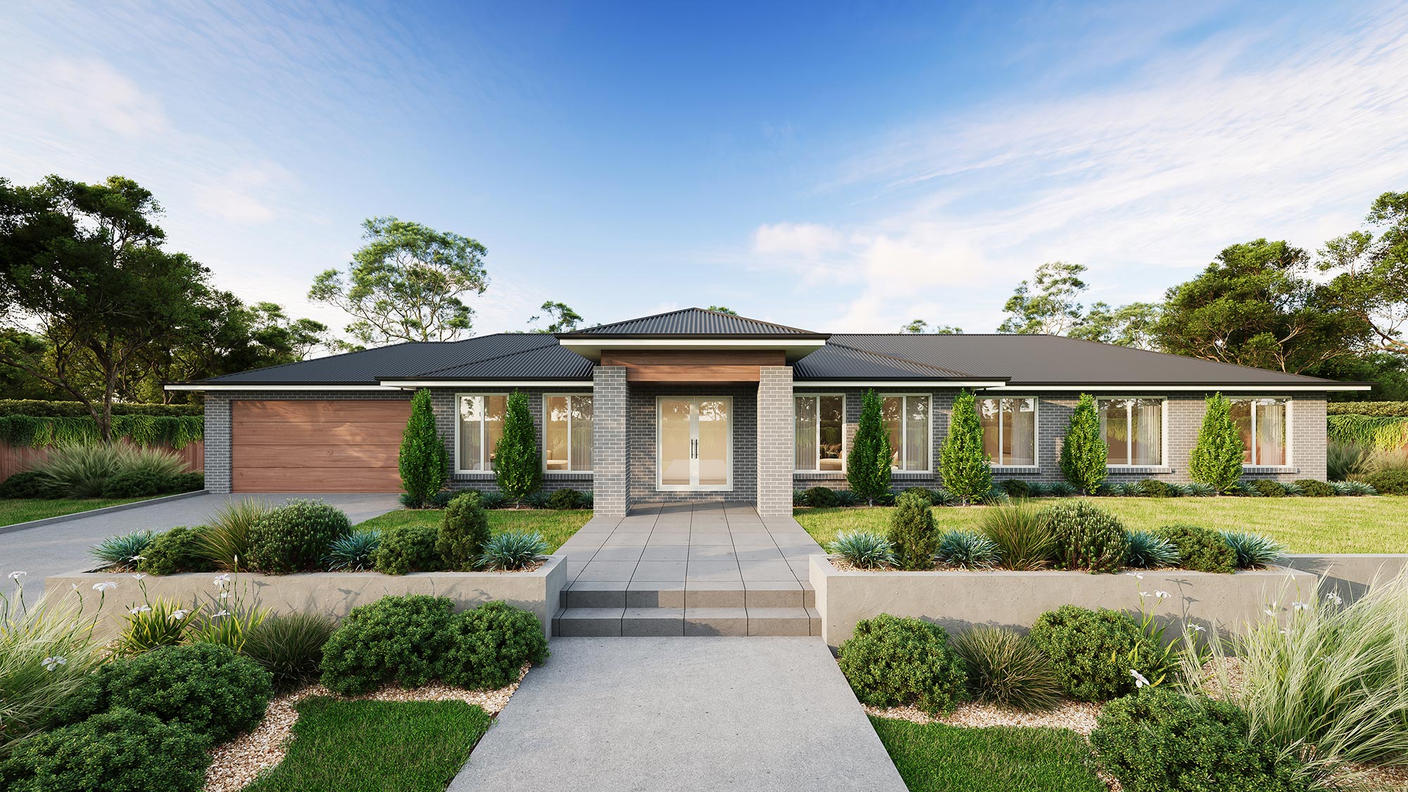 Modern house with landscaped garden.