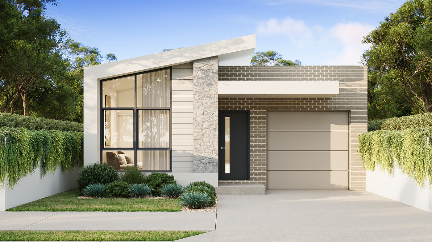 Modern building with landscaped surroundings.